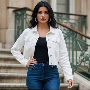 PAIGE Cropped Denim Jacket White